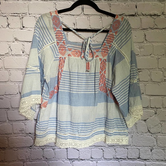 SOLD 🛒 Boho Striped Cotton Blouse - Picture 5 of 6